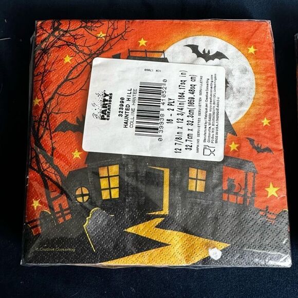 Haunted Hill Halloween Paper Napkins Retired Print * Set Of Two - Picture 6 of 6